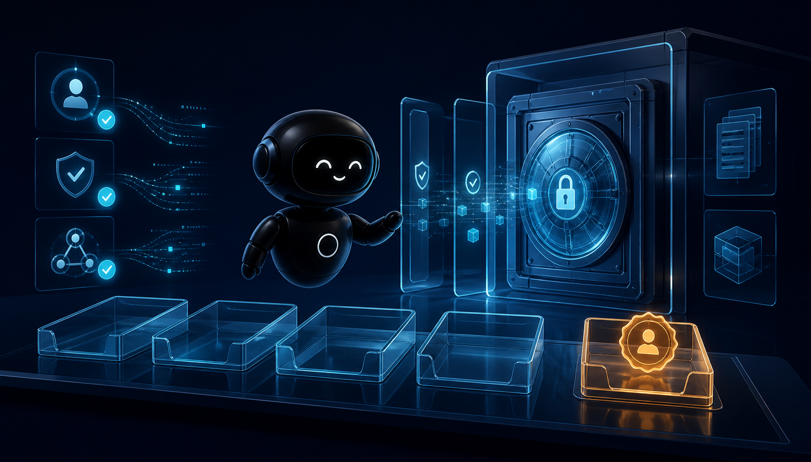 Deploy Agentic robot pausing at a protected review vault before an external action