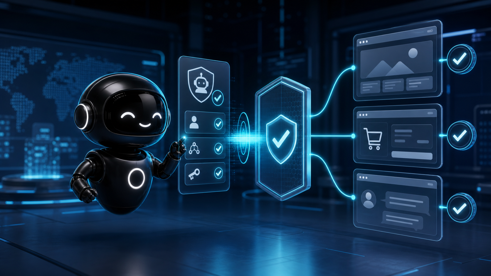 Deploy Agentic robot checking signed agent identity before website, checkout, and support actions