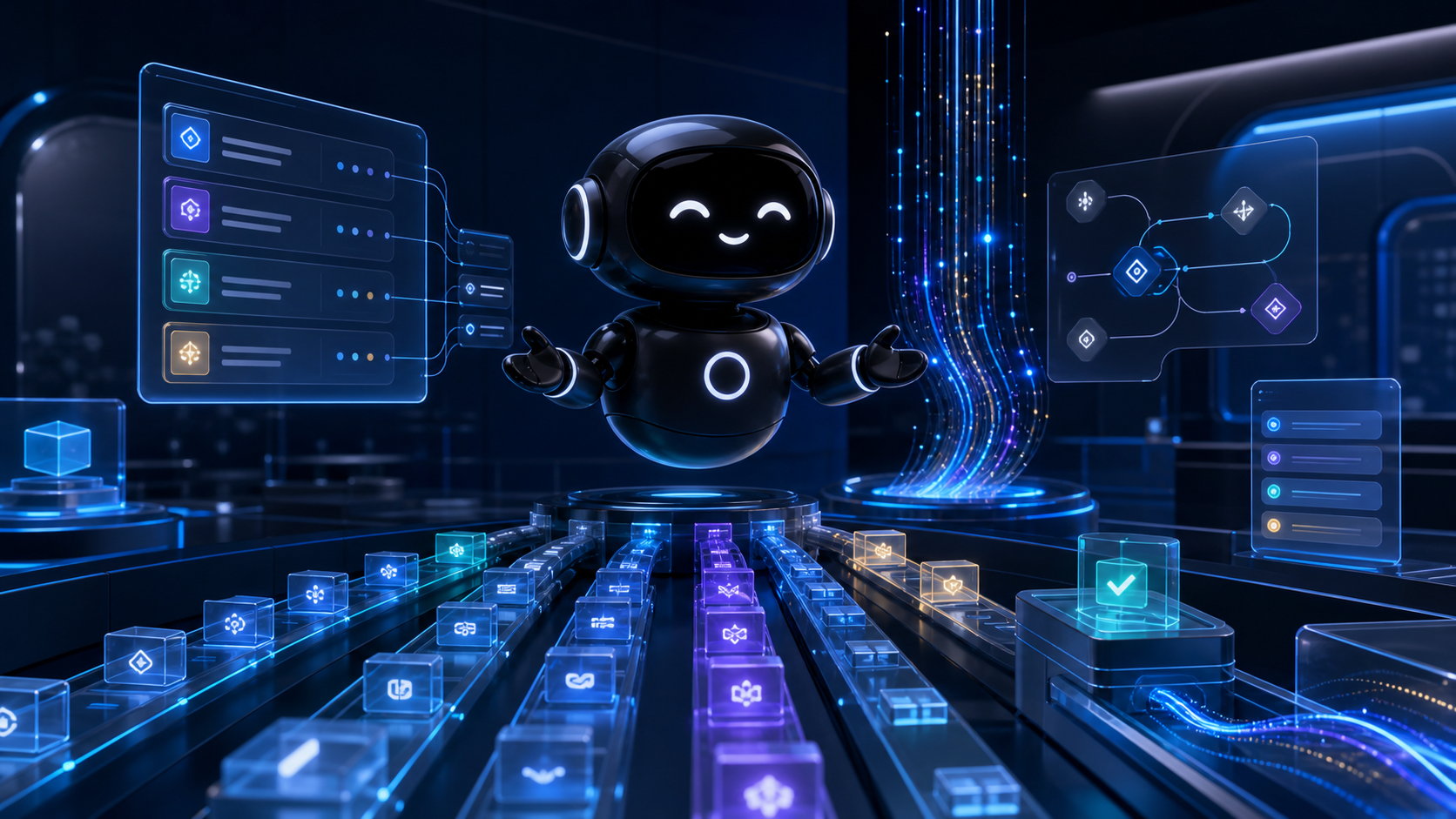 Deploy Agentic robot coordinating AI agent task lanes, approval checkpoints, traces, and safe work queues