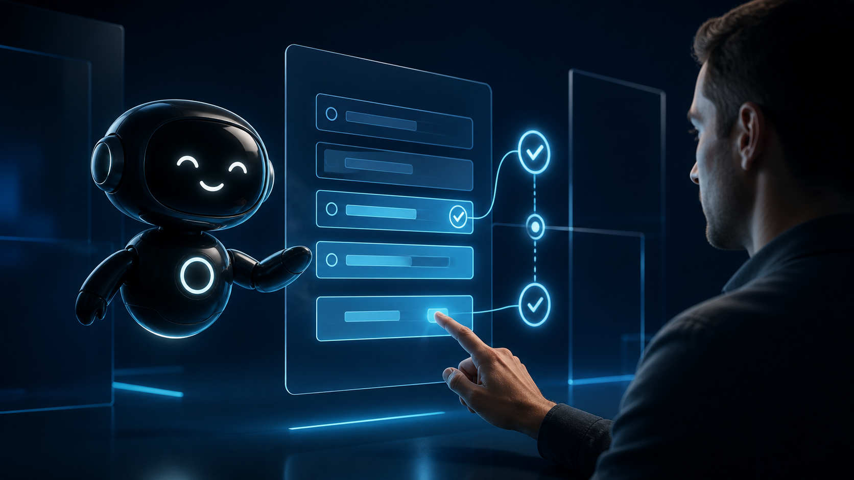 Deploy Agentic robot helping an operator complete a clear abstract form