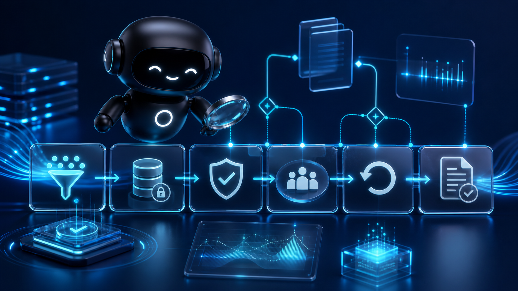 Deploy Agentic robot auditing AI agent workflow readiness across data access, review, rollback, and evidence