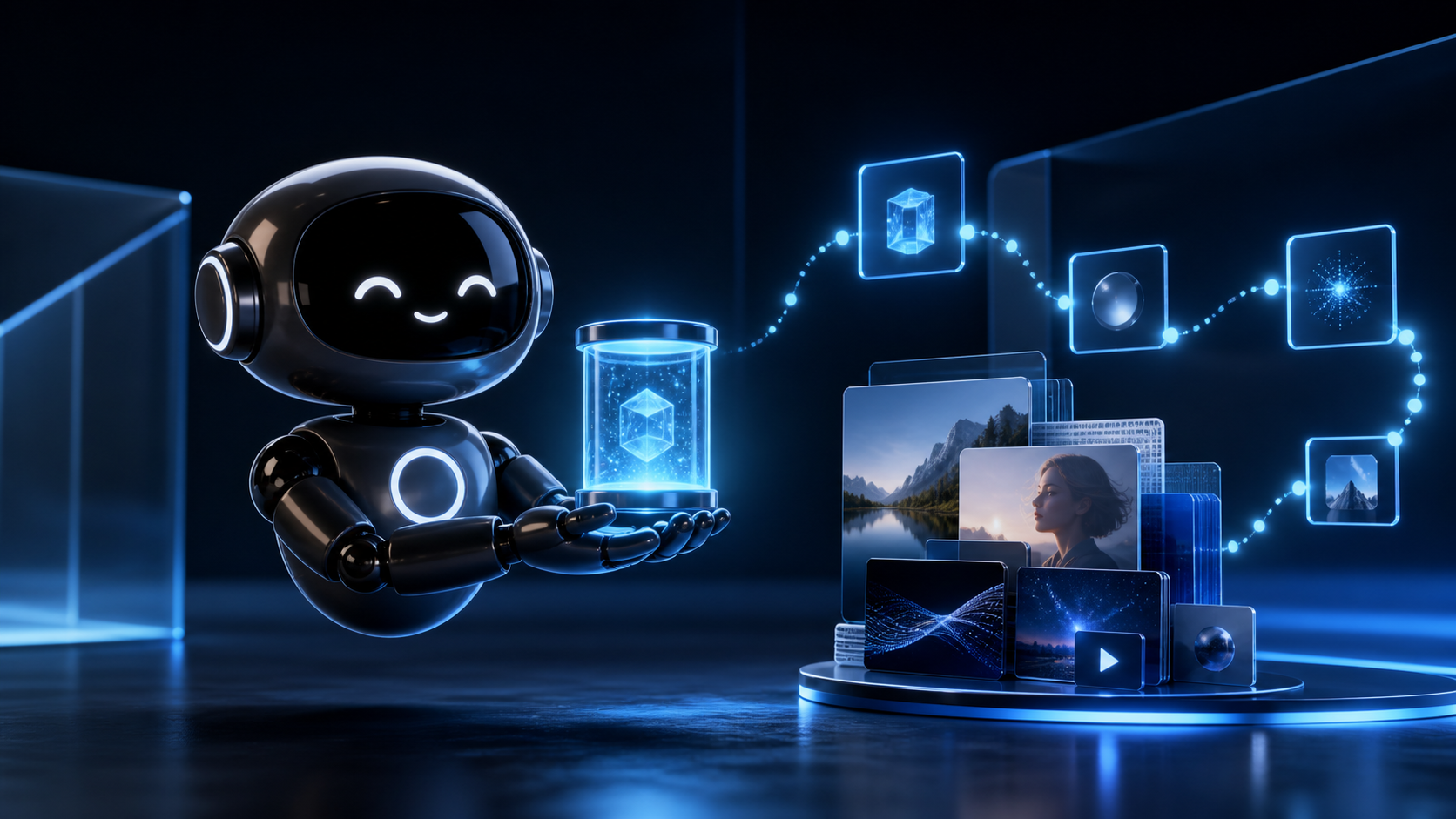 Deploy Agentic robot presenting a secured chain of visual media assets and provenance records