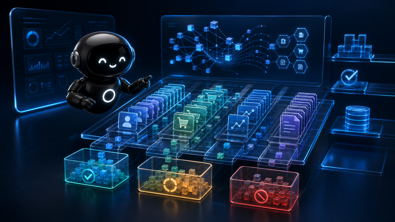 Deploy Agentic robot sorting CRM, product, support, analytics, and policy records into review lanes