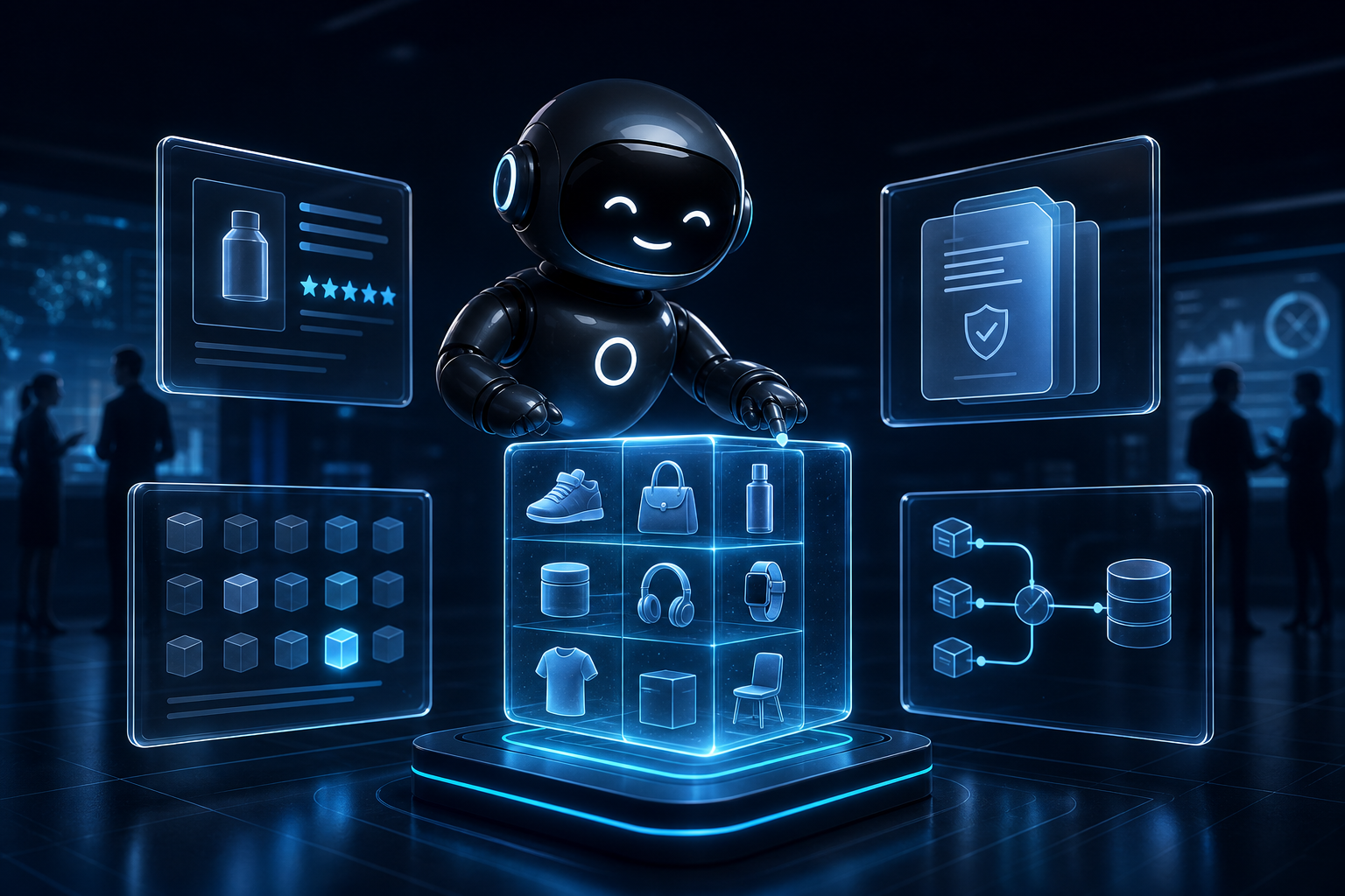 Deploy Agentic robot inspecting product catalog data, reviews, policies, and proof before AI ad campaigns
