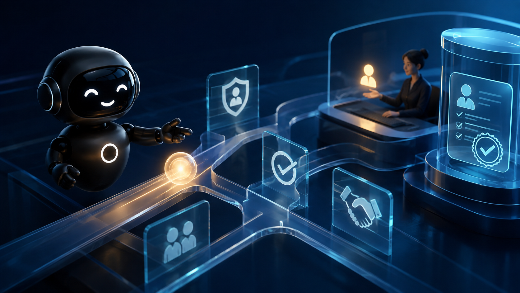 Deploy Agentic robot guiding an inquiry through protected paths to a human sales handoff
