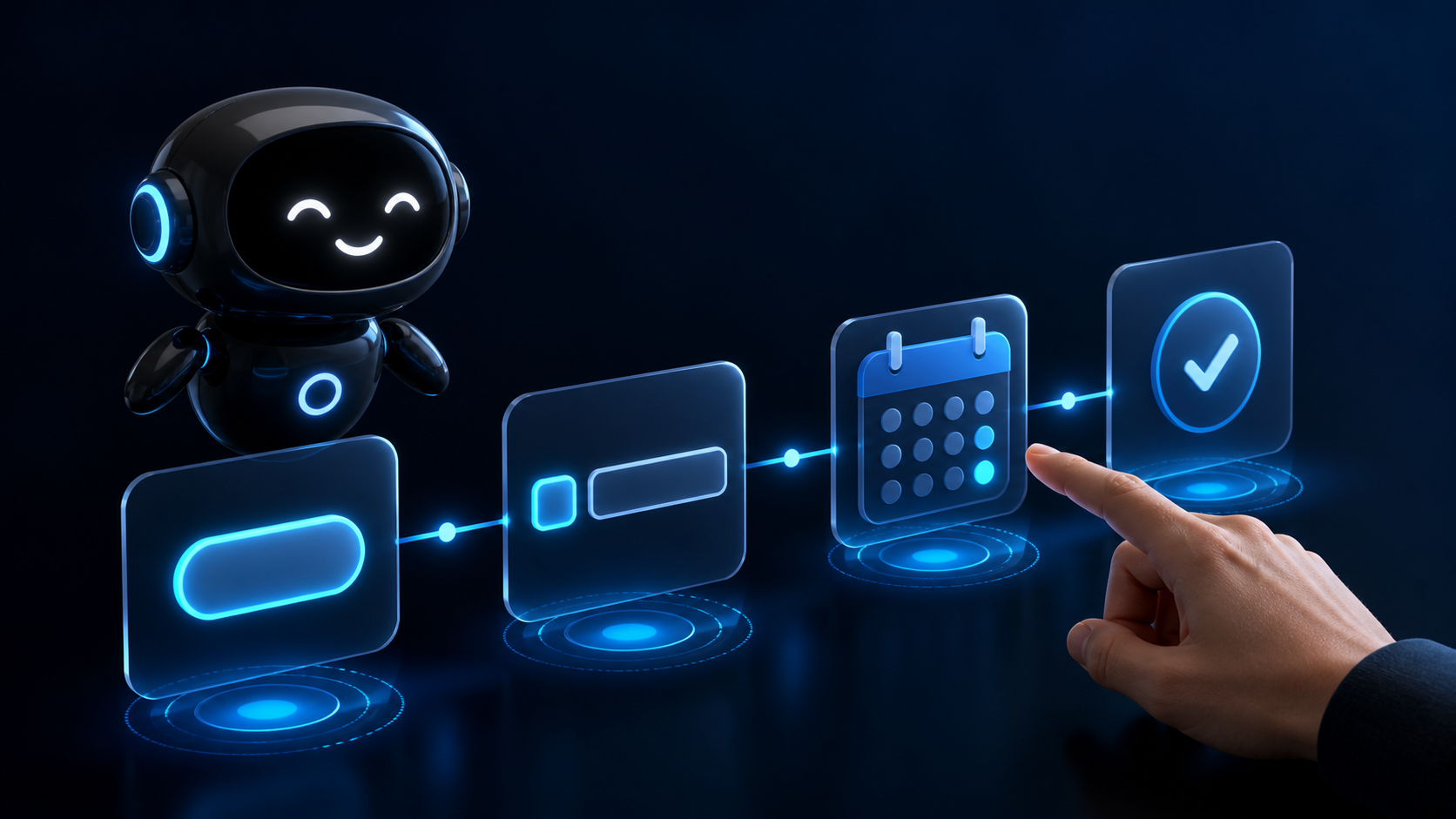 Deploy Agentic robot and human hand checking an ordered abstract booking or form task path